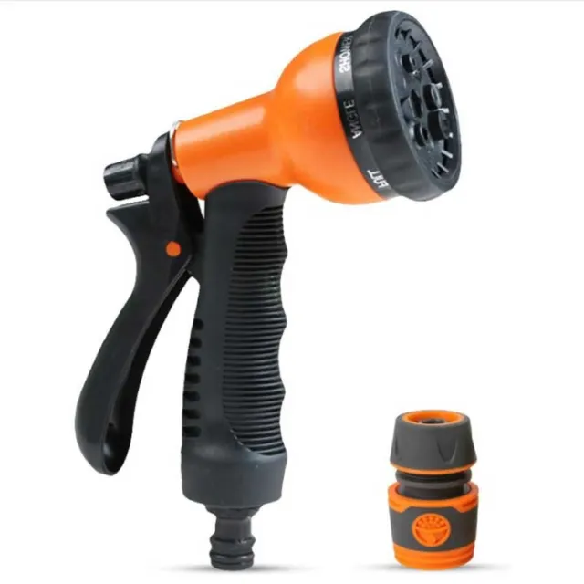 8 Function Spray Nozzle with Connector Water Hose Gun Multi Pattern Garden