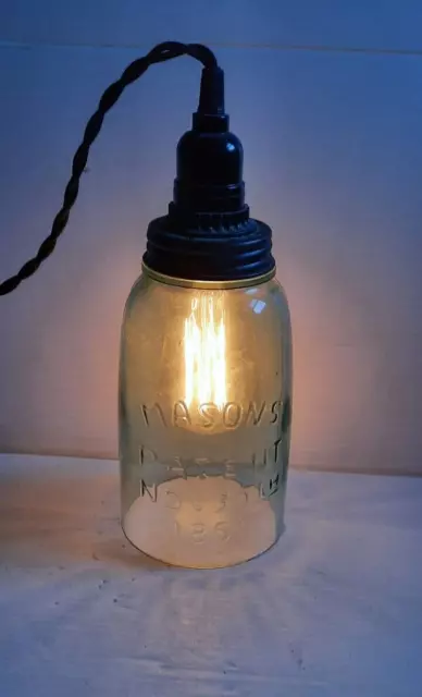 Hanging Half Gallon Mason Jar Pendant Lamp Farmhouse Rustic Primitive Light
