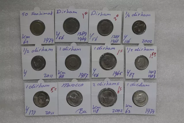Morocco - 1/2 Dirham + 1 + 2 Dirham - 12 Coins Lot B49 #N619