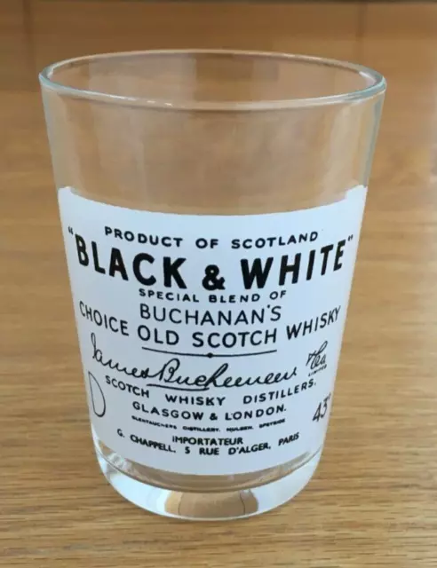 Black & White Old Scotch Whisky Low Ball Vintage Collectors Glass Cup Scotland