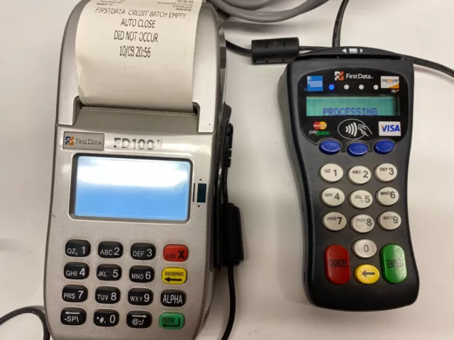 First Data Duo FD100 Credit Card Processing Machine With FD-30 Pin Pad Tested