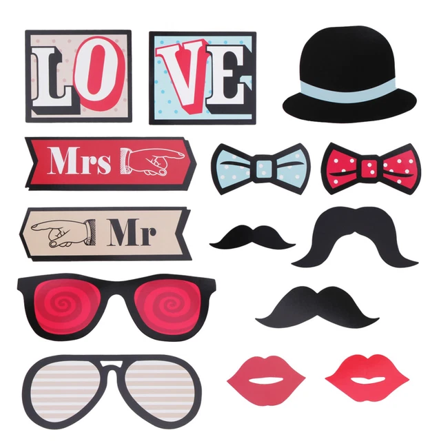 14 pz oggetti di scena stand fotografico set matrimonio AMORE uomo e signora oggetti di scena fai da te matrimonio divertente