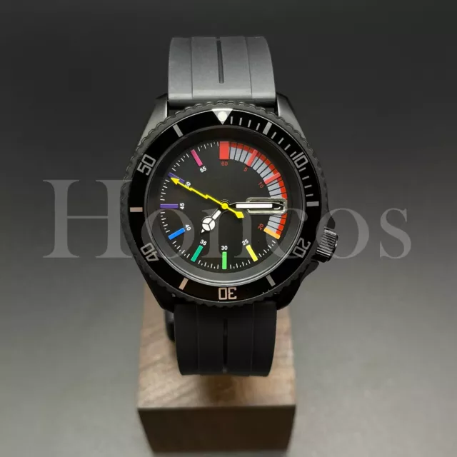 Custom Made Mods Watch SKX Style NH36 Auto Movement Black/Silver Rainbow Hours