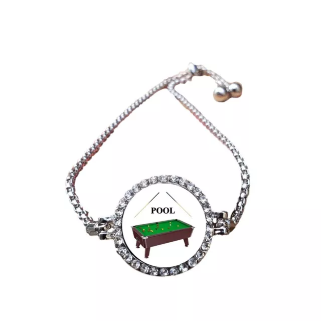 Pool Cue Billiards Sport Silver Colour Bracelet With Diamantes + Box