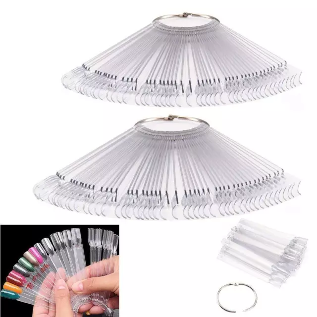 100 Nail Art Tips Pop Stick Display Fan Polish Practice Starter Ring Clear Tip