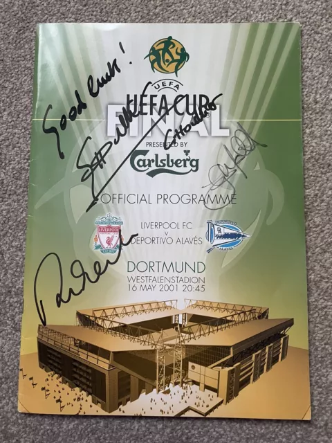 2001 Uefa Cup Final Signed Programme, Houllier, Fowler And McAllister