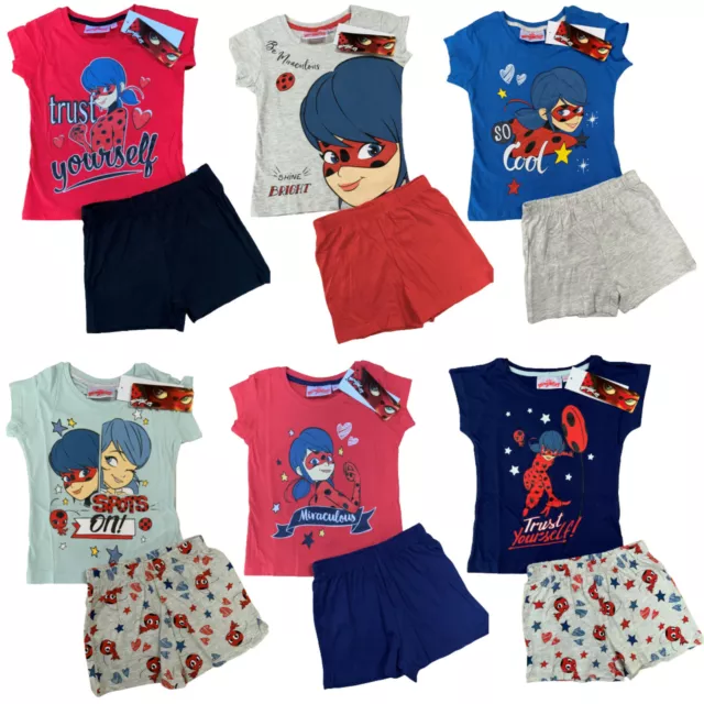 Girls Miraculous Ladybug Pyjamas Short Sleeve T-Shirt Top & Shorts Age 5 - 10