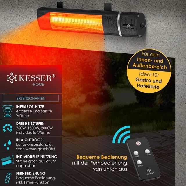 KESSER 2000W Heizstrahler Wandstrahler Infrarotstrahler Terrassenstrahler  Black 2