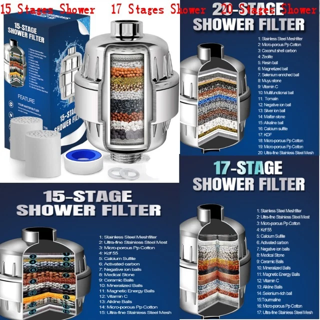 15 STAGES SHOWER Head Filter Softener Hard Water Purifier Cartridge