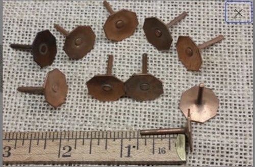 15 old COPPER TACKS 5/8” 8 sided octagon nails vintage tarnished leather rivets 2