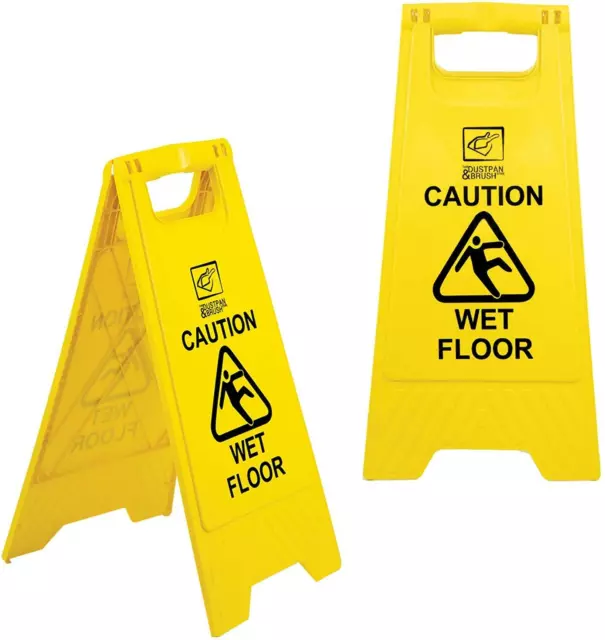 Caution Wet Floor Sign A Frame Warning Slippery Hazard Safety Yellow Cone 2 Pack