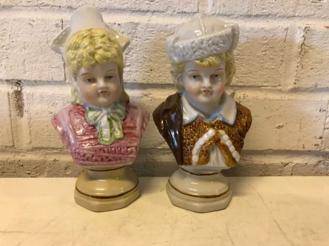 Vintage Possiblement Antique Allemand Porcelaine Paire De Enfants Tête Bustes
