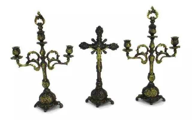 Impressive Altar Set Standing Crucifix with two Double Candelabras  Ornate Embos