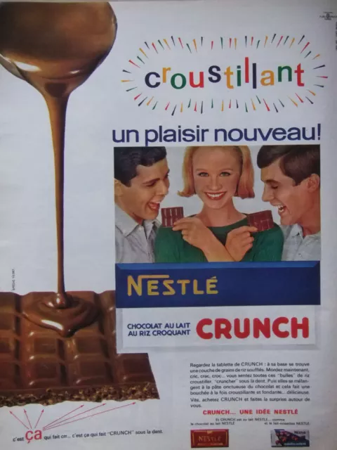 Publicité De Presse 1964 Crunch Le Chocolat Nestlé Au Lait Au Riz - Advertising