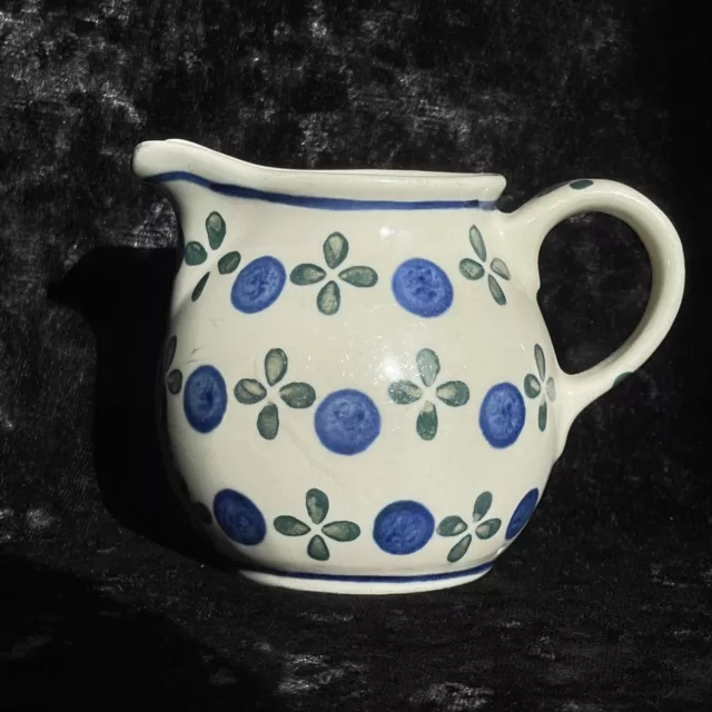 Boleslawiec Polish Pottery Milk Jug Creamer Hand Made In Poland Blue Vintage