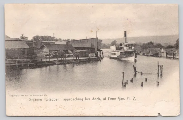 1905 Penn Yan, New York Steamer Steuben at Dock Antique Postcard