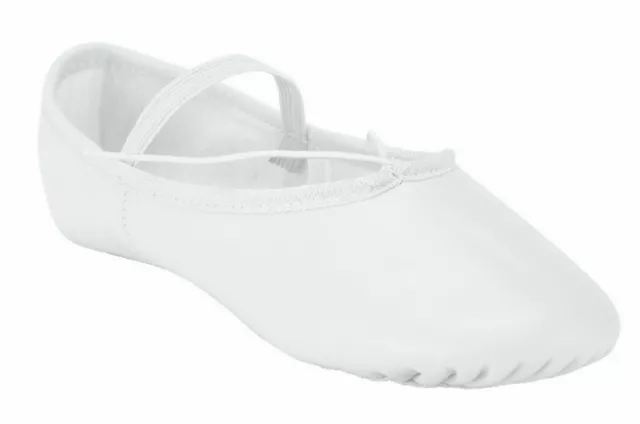 Leather Ballet Shoes Full Sole with Attached Elastics White