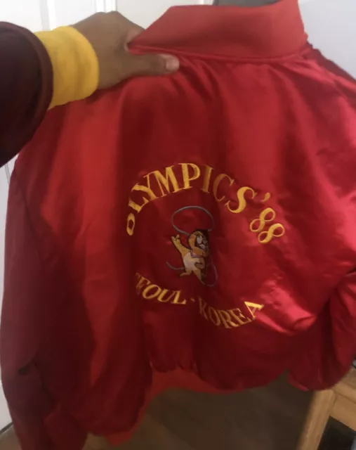 VINTAGE SEOUL KOREA 1988 Olympics Embroidered Red Bomber Jacket Size ...