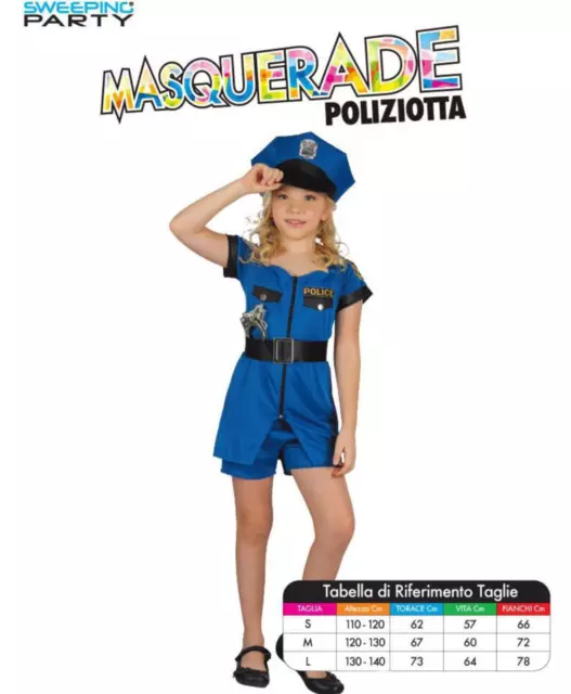 COSTUME CARNEVALE PARTY Halloween Poliziotta Bimba Bambina Ragazza