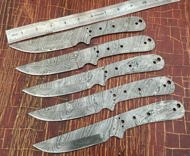 Lot Of 5Pcs Hunting Skinning Fishing Knife Blank Blades Damascus Forged Steel-#1