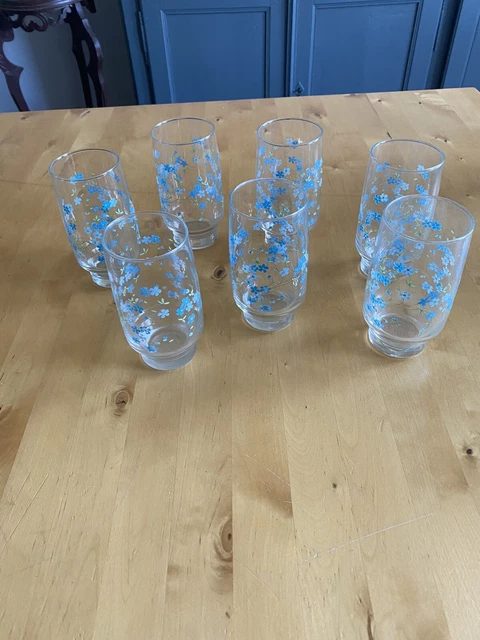 Lot De 7 Verres A Jus D’orange Myosotis Veronica Arcoroc Arcopal