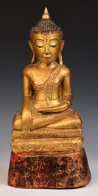 18th Century, Shan, Antique Tai Yai Burmese Wooden Seated Buddha