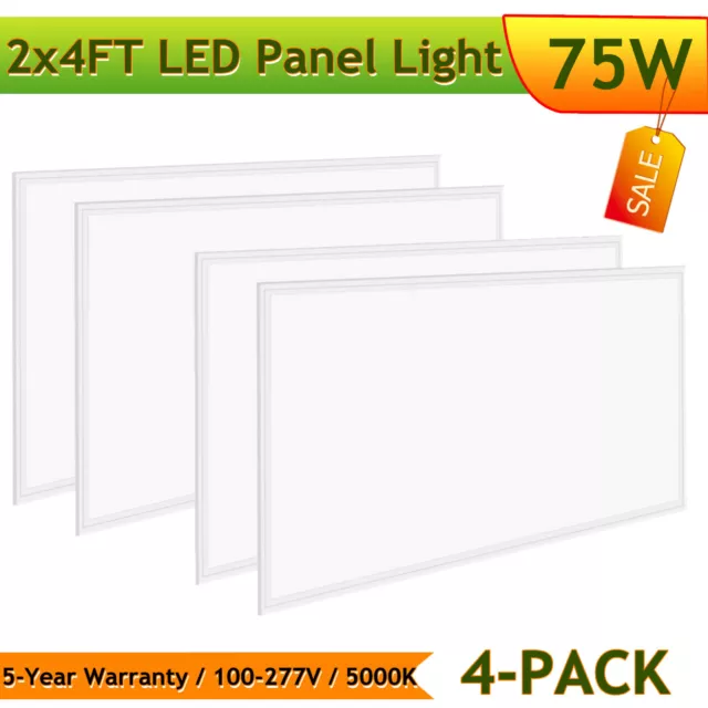 4 Pack 2x4 FT LED Flat Panel Troffer Light, 5000K, 75W, Drop Ceiling Lights