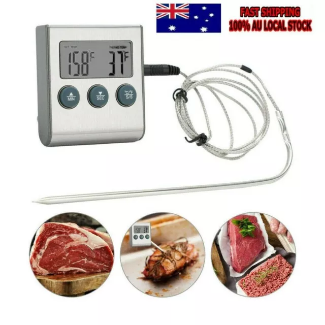Food Meat Oven cooking Digital Thermometer W Stainless Probe & Alarm Home Brew