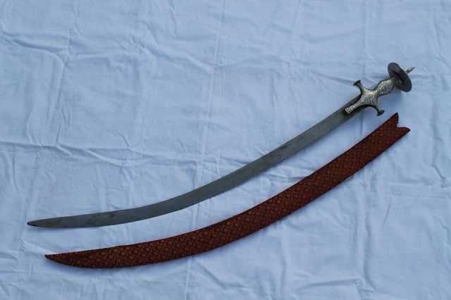 Old rare Mughal rajput silver damascened old Damascus sword/tulwar no shamshir