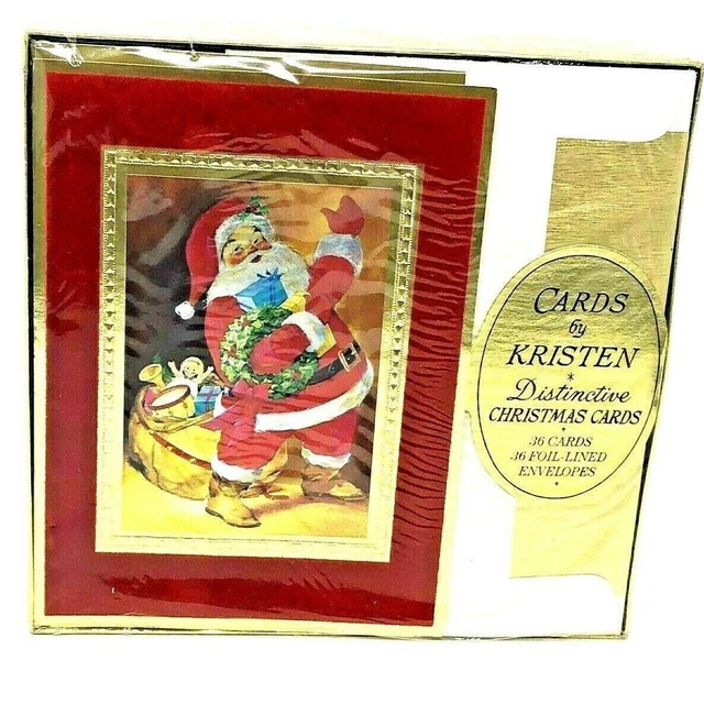 Vintage Foil Burgoyne Christmas Cards Old Fashioned Santa 36 Cards & Envelopes