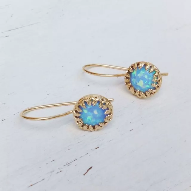 14K Gold Filled Dangle Opal Earrings Blue Opal CLASSIC Earrings WOMEN