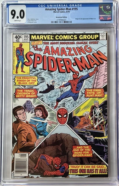 CGC 9.0 AMAZING SPIDER-MAN #195 NEWSSTAND Origin & 2nd Appearance of BLACK CAT