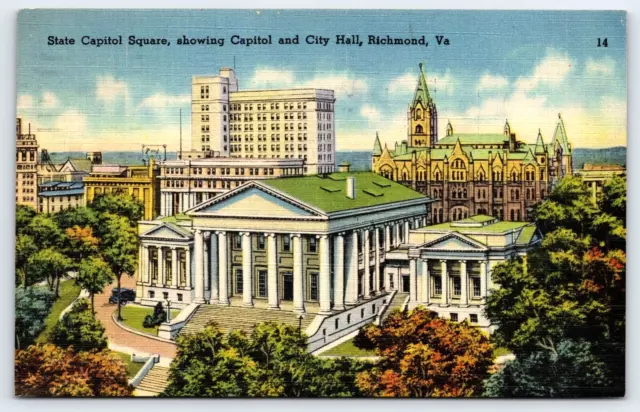 Original Vintage Antique Postcard State Capitol Square City Hall Richmond, VA