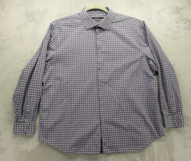 Perry Ellis Portfolio Button Up Shirt Men's X-Large Blue Gray Checkered Plaid