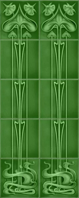Art Nouveau DECORATIVE ONLY Fireplace Tile Set (10 tiles) ref 25 green