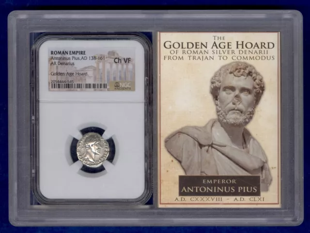Roman Empire Antoninus Pius (AD 138-161) Denarius The Golden Age Hoard NGC CH VF