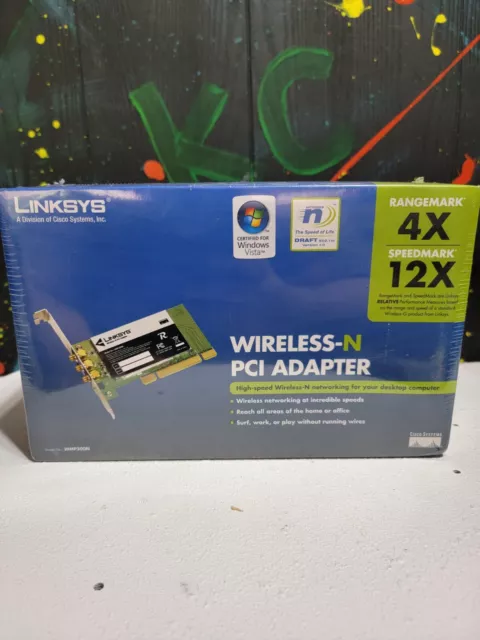 Linksys Wireless-N PCI Adapter WMP300N Rangemark 4X Speedmark 12X -NEW- Sealed