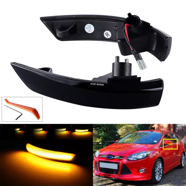 2 Dynamic LED Wing Door Mirror Indicator Turn Signal Light For Ford Focus MK 2 3