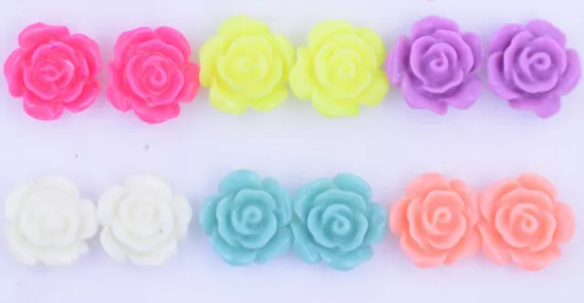 Super cute bundle. 6 pairs of mixed colour resin rose flower stud earrings