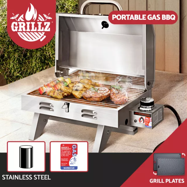 Grillz Portable Gas BBQ Grill Smoker Camping Cooker Stainless Steel Outdoor LPG
