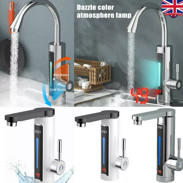 Kitchen Electric Heating Tap Instant Hot Water LED Heater Faucet Bathroom 360°