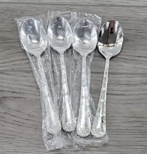 Wm Rogers & Son Silverplated Enchanted Rose Tablespoon / Soup Spoon - Set of 4