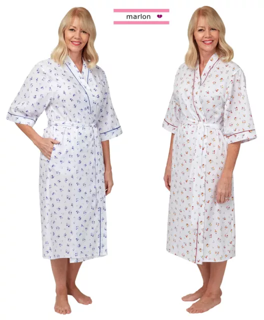 Ladies Poly Cotton Floral Dressing Gowns Robes Wraps by Marlon Sizes 10-30 MN18