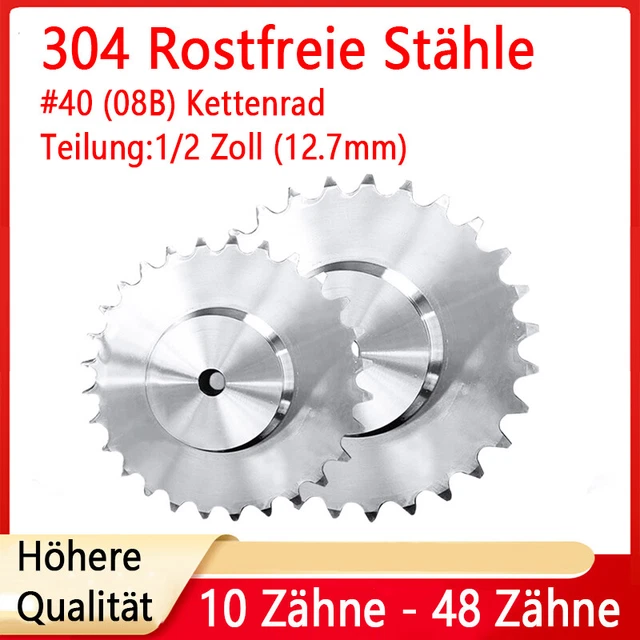 08B Kettenrad 10 - 48 Zähne mit Nabe Kettenräder Pitch 1/2" Ritzel A2 Stähle