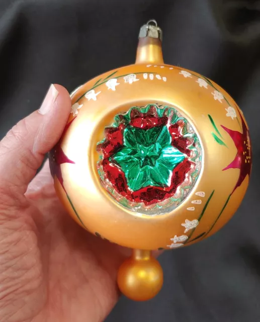 VTG JUMBO Mercury Glass Fantasia Finial TRIPLE INDENT Xmas Ornament POLAND 6"