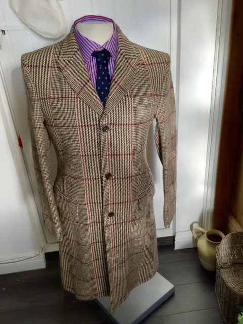Cappotto PUZZLE da uomo superbo audace check tweed lana pesante su misura UK 38