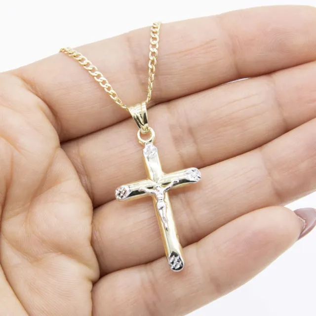 1 1/2" Jesus Cross Crucifix Pendant Necklace Real 10K Yellow White Gold