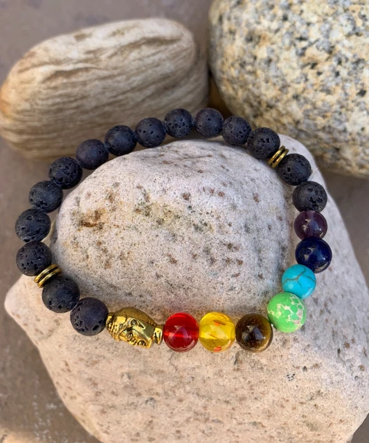 7 chakras Bouddha bracelet élastique lave pierres de guérison perles pierre de yoga