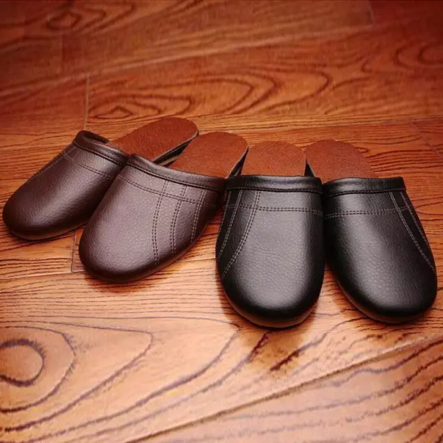 Indoor Mens Loafers Slippers Cow Leather Flats Home Shoes Comfortable Slippers