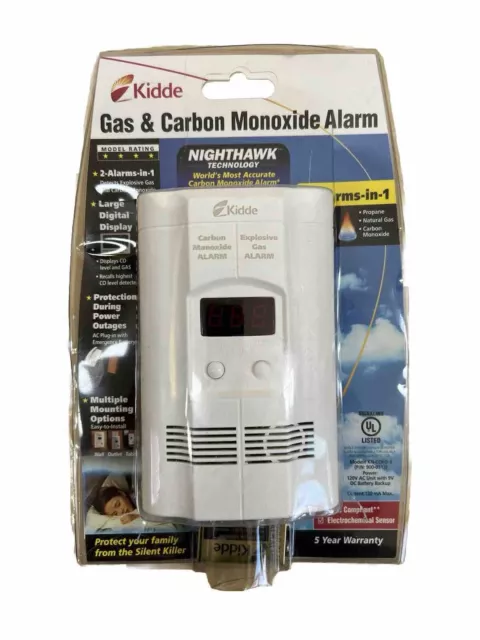 Kidde Gas & Carbon Monoxide Alarm Plug In w/Nighthawk Technology KN-C0EG-3 NIP